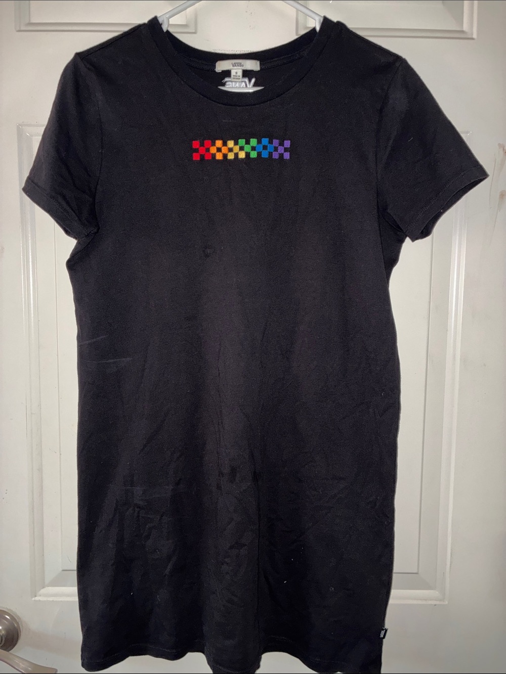 Vans Black Tee Dress with Rainbow Checkerboard Logo